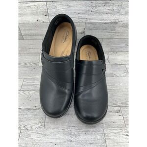 Clarks Collection Black Leather Slip On Loafers Ultimate Comfort Shoes Womens 7W